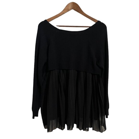 Torrid Women's Black Boat Neck Micro Ribbed Pleated Chiffon Back Sweater Medium - Picture 8 of 8